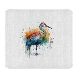 Graceful Crane: Watercolor Art Cutting Board