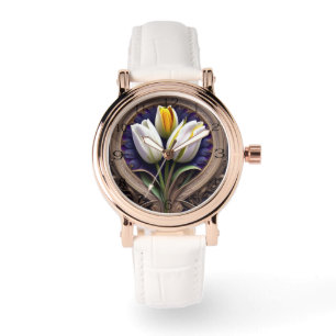 Graceful Curves: White Tulip in Art Nouveau Design Watch