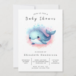 Graceful Custom Whale Baby Shower Invitation