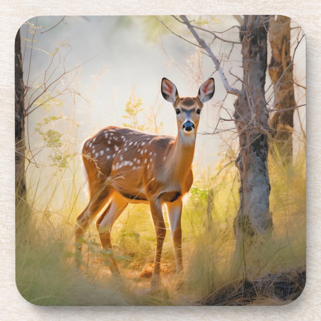 Graceful Deer in the Forest Nature Design Beverage Coaster (Front)