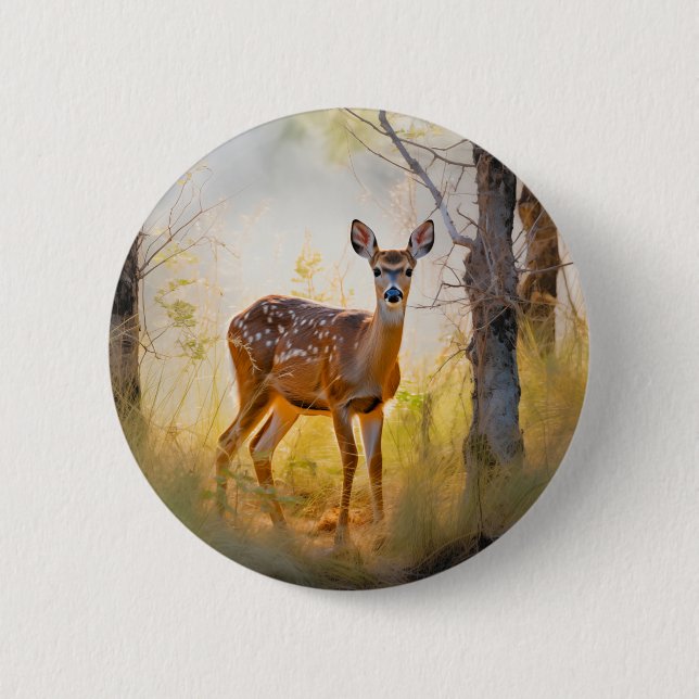 Graceful Deer in the Forest Nature Design Button (Front)
