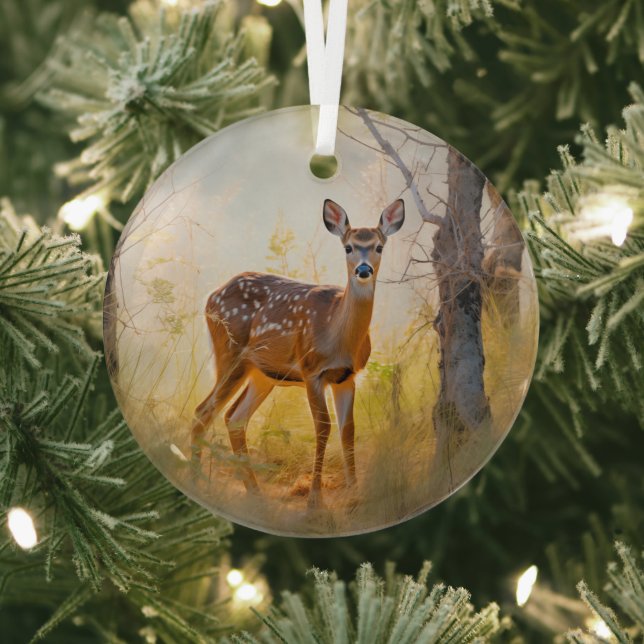 Graceful Deer in the Forest Nature Design Glass Ornament (Insitu)