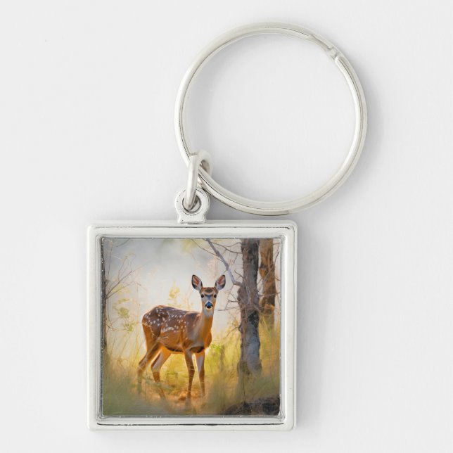 Graceful Deer in the Forest Nature Design Keychain (Front)