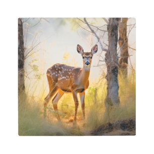 Graceful Deer in the Forest Nature Design Metal Print