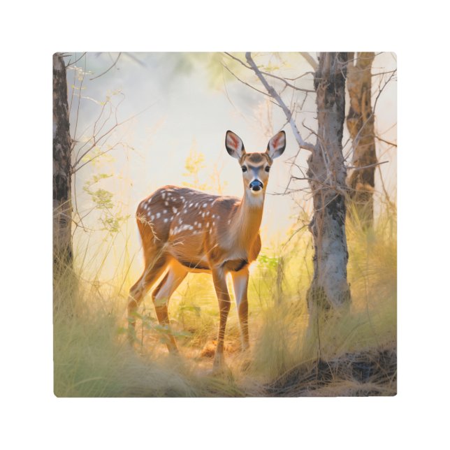 Graceful Deer in the Forest Nature Design Metal Print (Front)