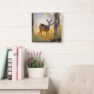 Graceful Deer in the Forest Nature Design Square Wall Clock