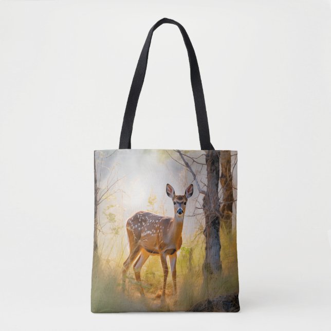 Graceful Deer in the Forest Nature Design Tote Bag (Front)