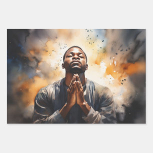 Graceful Devotion: A Black Man in Prayer Wrapping Paper Sheets