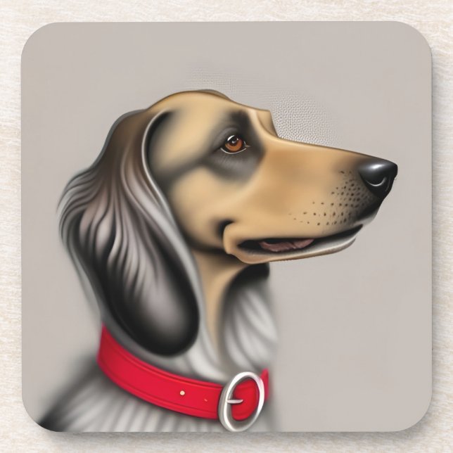 Graceful Dog With Red Collar Posed Sideways Beverage Coaster (Front)