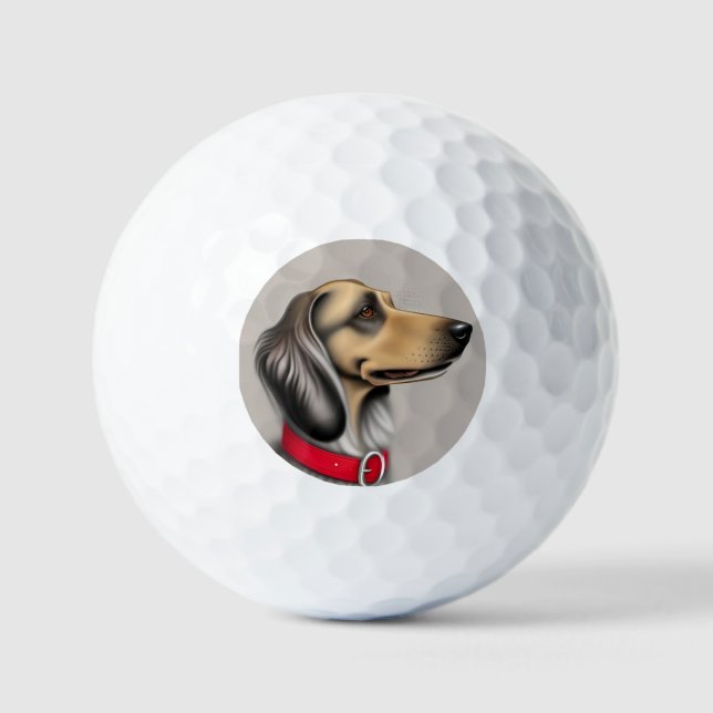 Graceful Dog With Red Collar Posed Sideways Golf Balls (Front)