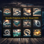 Graceful Dolphins on Rustic Wood 2025  Calendar<br><div class="desc">Celebrate the beauty of dolphins with this stunning 2025 calendar set against a Rustic Weathered Dark Wood background. Each month captures these magnificent creatures in breathtaking scenes—jumping through ocean waves, gliding under moonlit skies, and exploring vibrant marine landscapes. The combination of rustic textures and oceanic serenity creates a timeless charm,...</div>