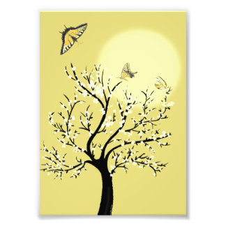 Graceful dreamy sunlit tree with butterflies photo print