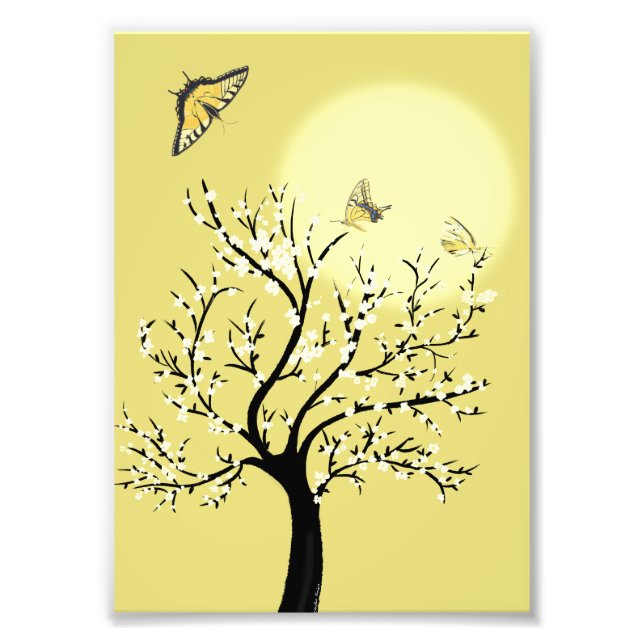 Graceful dreamy sunlit tree with butterflies  photo print (Front)
