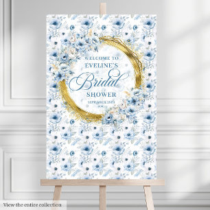 Graceful dusty blue gold bridal shower welcome foam board