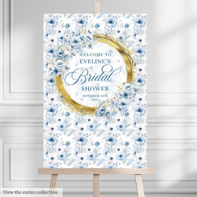 Graceful dusty blue gold bridal shower welcome  foam board (Graceful dusty blue gold bridal shower welcome foam board)