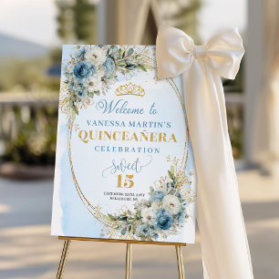 Graceful Dusty Blue Gold Greenery 15th Birthday   Foam Board