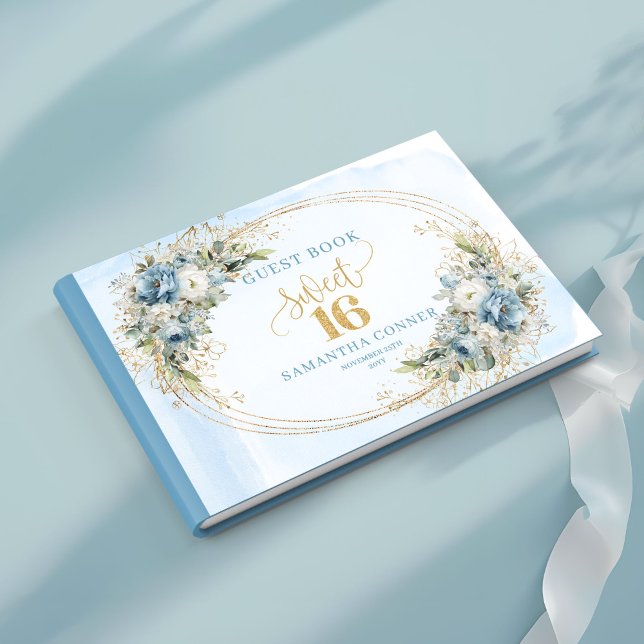 Graceful Dusty Blue Greenery Sweet Sixteen Guest   Book (Graceful Dusty Blue Greenery Sweet Sixteen Guest Book Design

)