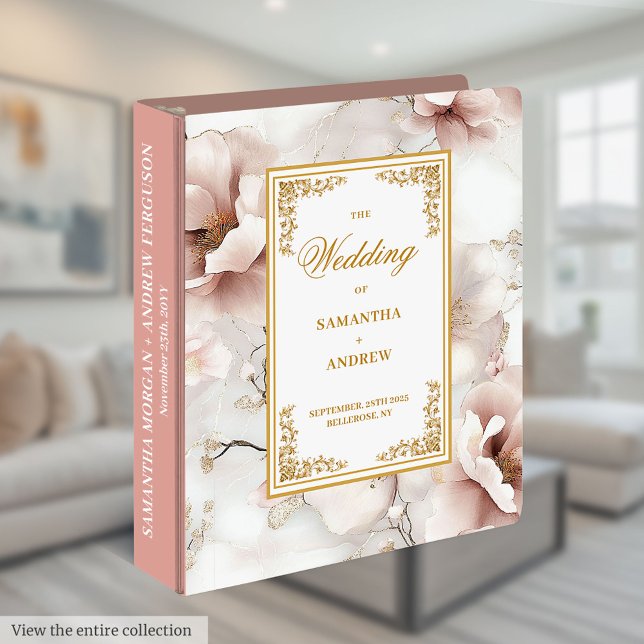 Graceful dusty pink boho wedding memory album 3 ring binder (Graceful dusty pink boho wedding memory album 3 ring binder)