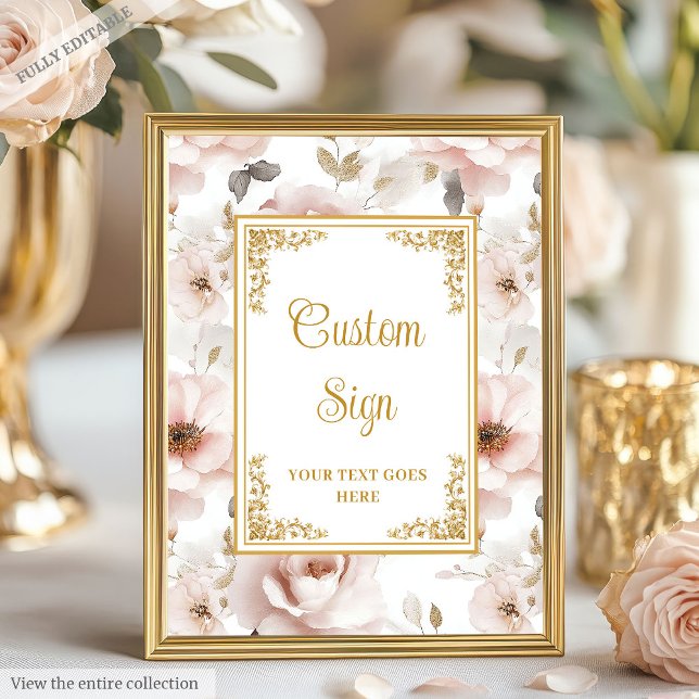 Graceful dusty pink flowers gold accents custom poster (Graceful dusty pink flowers gold accents custom Poster)