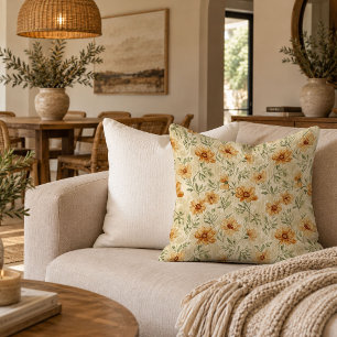 Graceful Earthy Floral Watercolor Accent Pillow