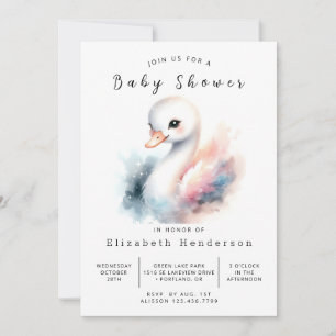 Graceful Editable Swan Baby Shower Invitation