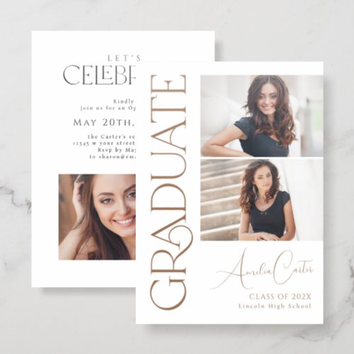 Graceful Elegance 3 Photo Graduation Invitation
