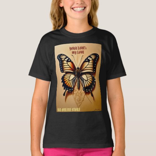 Graceful Elegance Embossed Butterfly Portrait Dra T_Shirt