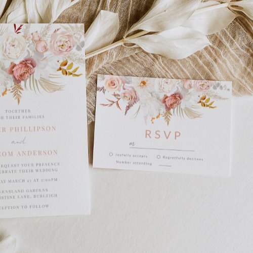 Graceful Elegance Flawless Blush Floral Wedding RSVP Card