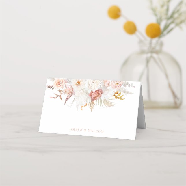Graceful Elegance: Flawless Floral Wedding Place Card (Front)