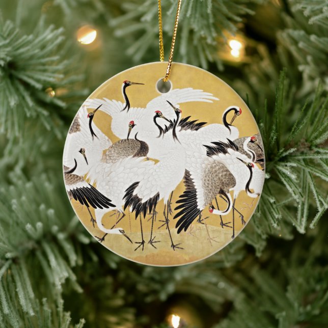 Graceful Elegance: Japanese Flock of Cranes Ceramic Ornament (Tree)