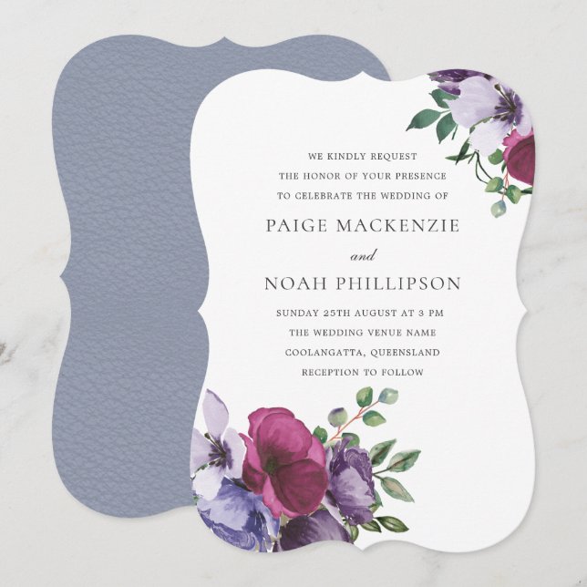 Graceful Elegance: Watercolor Floral Wedding Invitation (Front/Back)