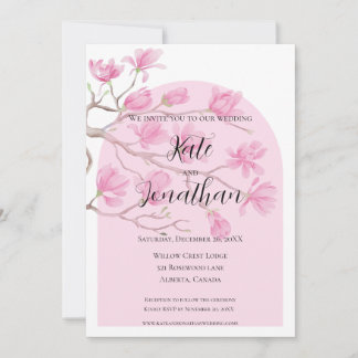 Graceful Elegant Pink Magnolia Garden Invitation