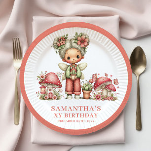 Graceful Fairy 4th Birthday Blush Flowers Paper Plates