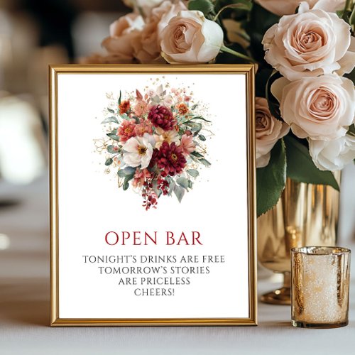 Graceful Fall Burgundy Floral Open Bar Tabletop Poster