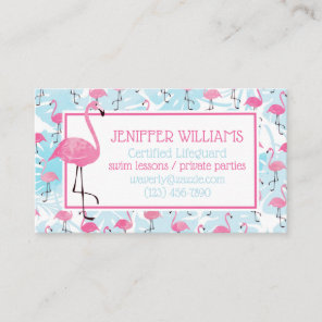Graceful flamingos and monstera leaves             business card