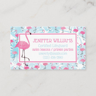 Graceful flamingos and monstera leaves business card