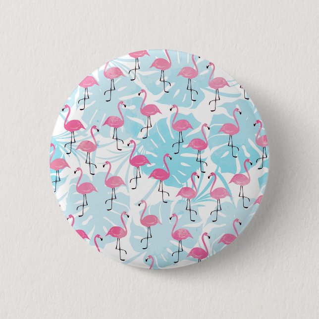 Graceful flamingos and monstera leaves button (Front)
