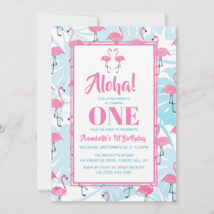Graceful flamingos and monstera leaves invitation