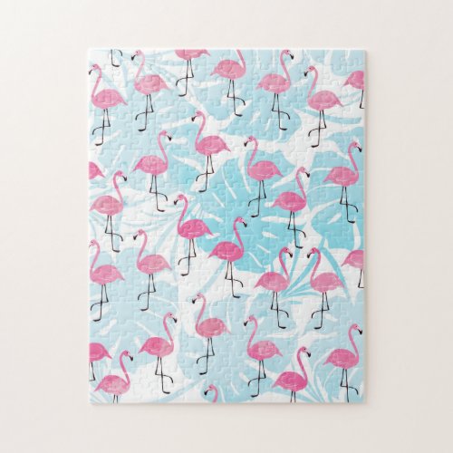 Graceful flamingos and monstera leaves jigsaw puzzle