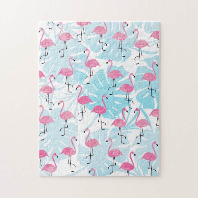 Graceful flamingos and monstera leaves jigsaw puzzle (Vertical)