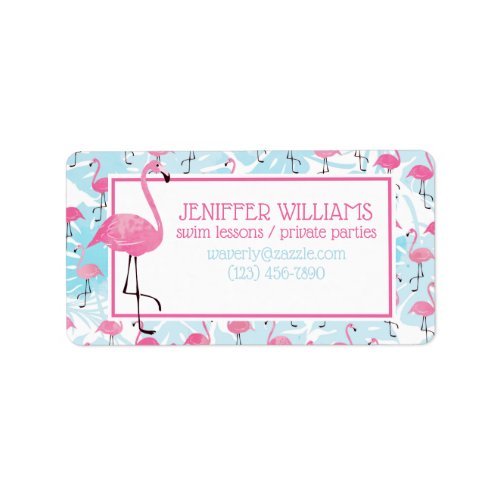 Graceful flamingos and monstera leaves             label