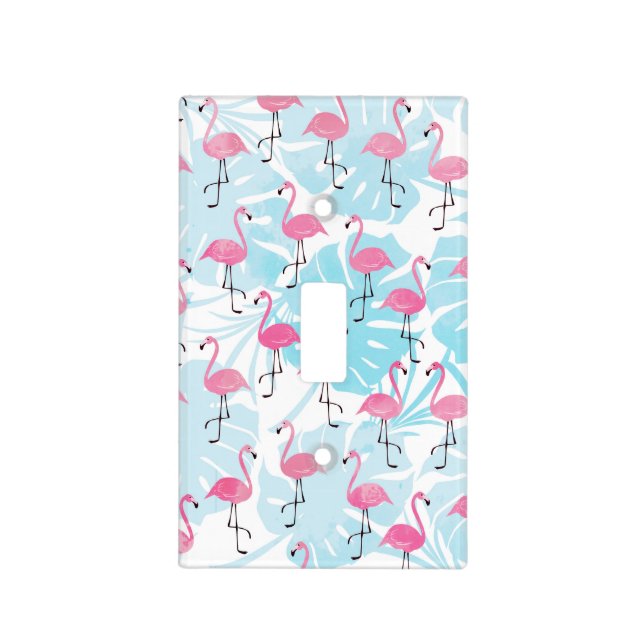 Graceful flamingos and monstera leaves light switch cover (Front)