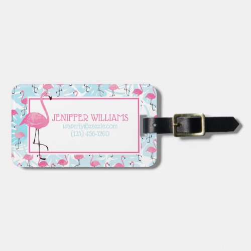 Graceful flamingos and monstera leaves             luggage tag