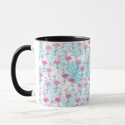 Graceful flamingos and monstera leaves mug