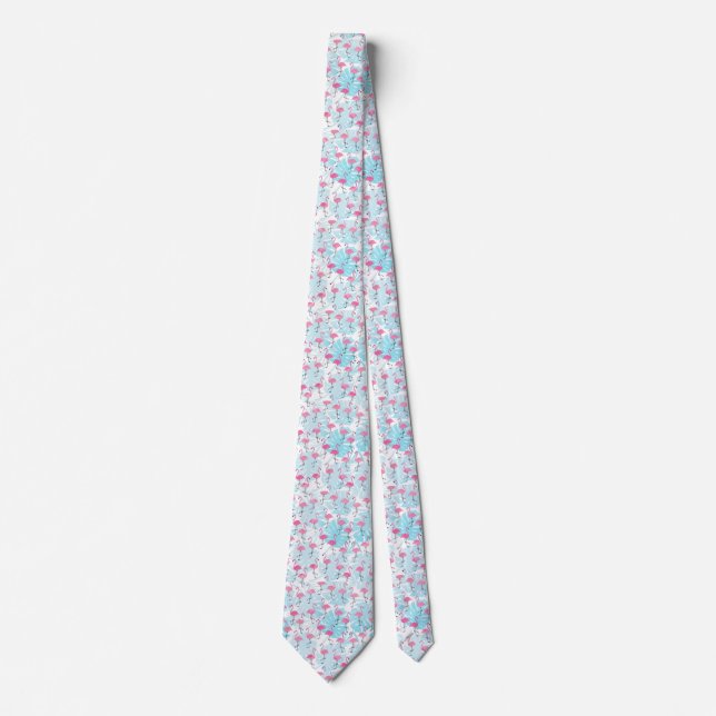 Graceful flamingos and monstera leaves neck tie (Front)