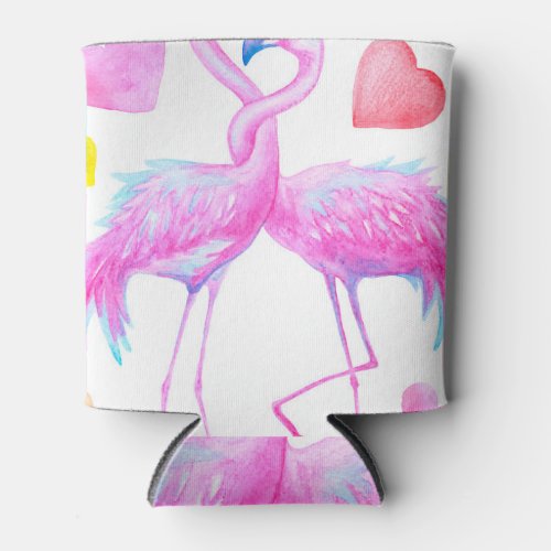 Graceful Flamingos Watercolor Romance Can Cooler