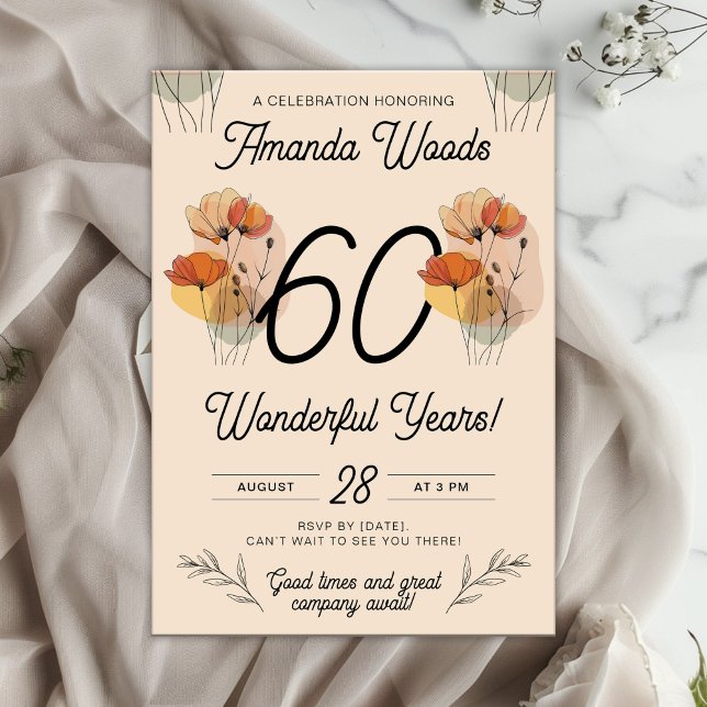 Graceful Floral 60th Birthday Celebration Invitation (Creator Uploaded)