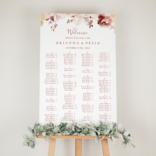 Graceful Floral Alphabetical Seating Chart