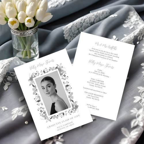 Graceful Floral Contemporary Grey Shades Photo  Invitation