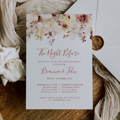 Graceful Floral Night Before Rehearsal Dinner Invitation